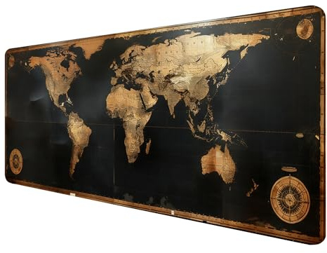 Gaming Mauspad XXL 1200 x 600 mm, Weltkarte Mousepad Groß mit Vernähte Kanten WassXerdicht Anti-Rutsch, XXL Mousepad Schwarz Schreibtischunterlage für PC, Verbessert Präzision und Geschwindigkeit Z-2
