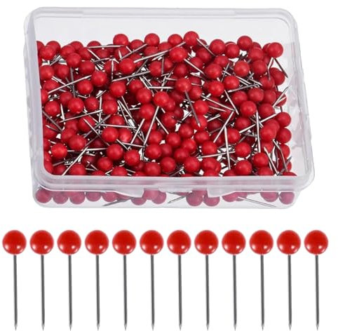 200 Stück Stecknadeln,Rot Pinnadeln,Karte Nagel Pinnadeln,4cm Stecknadeln Mit Kopf,Ror Stecknadeln aus Rostfreiem,Rundkopfstifte Stecknadeln,für Basteln Nähen Säumen Craft,Komponenten Dekoration