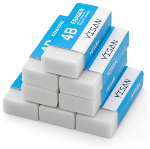 YISAN Radiergummis, Weiß, 8 Stück, Bleistift-Radiergummi, weiße Radiergummis, Staubsammeln, einzeiliger Staub zum Zeichnen,71341