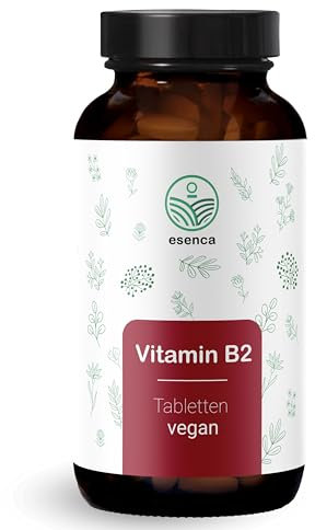 Esenca Vitamin B2 Tabletten – 180 Stück – je 100 mg Riboflavin – Hochdosiert – 6 Monatsvorrat – Vegan – Ohne künstliche Zusätze – Nachhaltige Verpackung