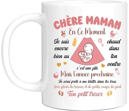 HALUMI Mug Message Pour Super Maman Tasse à Café Originale Future Maman Je T'aime Idée Cadeau Femme Enceinte Annonce Grossesse Fille Bébé Fête Des Mères Noël Anniversaire Mug Ceramique Bicolore 330 ML