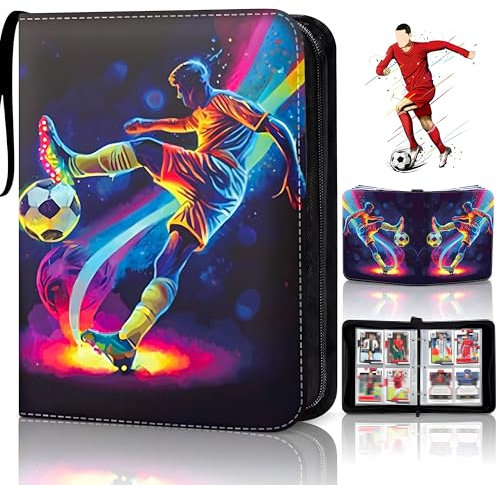 Sammelkarten Album, Sammelalbum Fußball Karten Ordner 4 Taschen 50 Seiten für 400 Karten kompatibel mit allen Arten von karten Sport Karten Heft Sammelmappe mit Reißverschluss Tragegriff(B)
