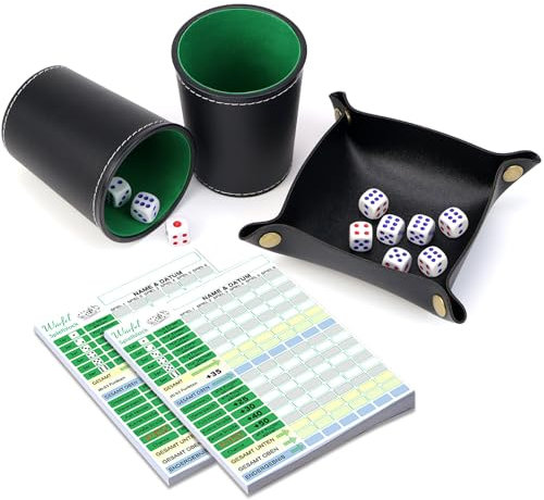 BHHTBB Juego de vasos de piel, con 10 dados, DIN A6, con dados y tablas de dados para Yahtzee Liar's Dice Sic BO