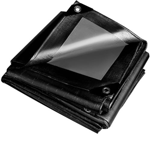 Lona negra grande impermeable resistente de 260 g/m², ojales reforzados, resistente a la intemperie, nieve, polvo, UV, para suelo, camping, jardín, muebles, piscina, construcción, caravana, barco