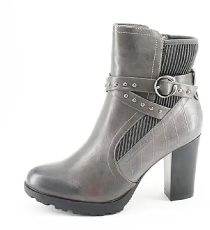Pogolino Stivaletti da donna con tacco elegante con fibbia glitter stivali autunno inverno tacchi alti, 66020 grigio, 38 EU