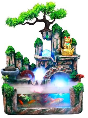 uadyie Fuente De Escritorio Fuente de Mesa, rocalla de Resina y Adornos de Agua Corriente, Adornos de decoración for Tienda de Hotel y Empresa Fuente De Agua Pequeña para Interiores