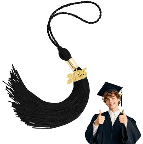 YIZHIXIANGQ Quasten Anhänger 2025, Abschluss Quaste, Abschlussquaste, Quaste für Doktorhut, Abschluss Dekoration 2025, Abschlussfeier Deko für Bachelor Master Doktorhut (Schwarz)