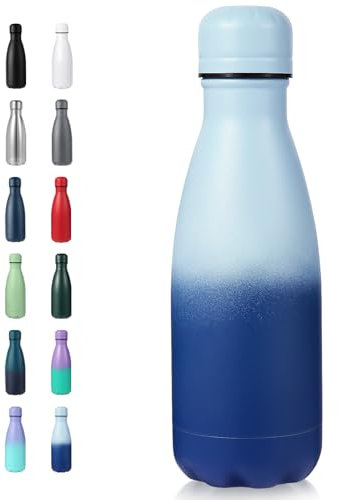 Volhoply 350ml/12oz Small Water Bottle Stainless Steel, BPA Free Insulated Water Bottles, Double Wall Cola Shape Flask, Keeps Cold 24 Hours and Hot 12 Hours for Kids Handbag (Green Blue)