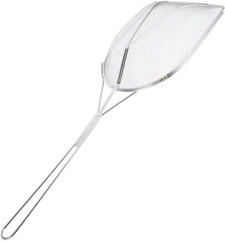 Edelstahl Fettabschäumer Siebkelle mit Feinem Netz, Silber | Einhandgriff, Filtert Ölreste Beim Kochen, Leicht zu Reinigen, für Küche und Frittieren