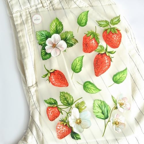 Bügelbilder Erdbeeren Set für Textilien, DIN A4 zum Aufbügeln | Dekoration Stoffreparatur von T-Shirts, Hoodies, Jeans | Patches für Kinder, Erwachsene, Familie
