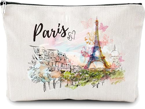 Travel Cosmetic Makeup Bag Gift - White Makeup Bag | White Paris Eiffel Tower Makeup Bag for Women Graduation Travel