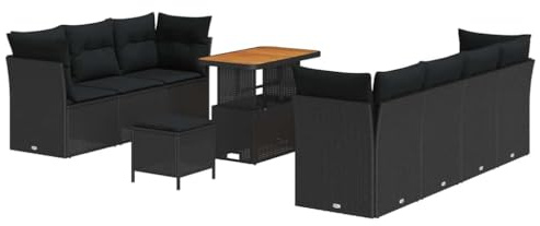 vidaXL Garten-Sofa-Set mit Kissen mit Speicher 10 pcs Schwarz, Garten und Terrasse, modernes Outdoor-Möbelset, langlebige Sofakombination, Flexible Sitzgelegenheiten mit Stauraum
