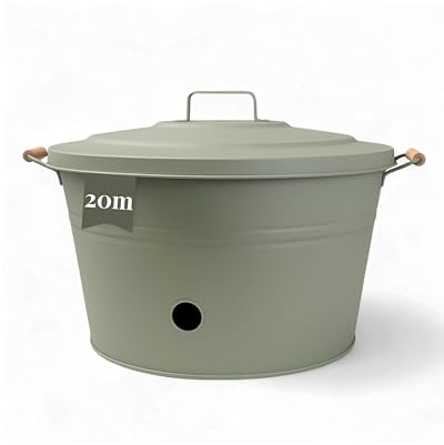 LIVLIG Schlauchkübel Metall I Schlauchtopf mit Deckel für Gartenschläuche bis 20m I schöne Schlauchaufbewahrung I feuerverzinktes Metall I Grün