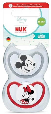 NUK Perfect Match Air Baby Schnuller | 18-36 Monate | Orthodontische Schnuller, die Luftzirkulation fördern & Speichel-Ausschlag verhindern | 95% Baby-Akzeptanz** | Disney Minni Maus | 2 Stück