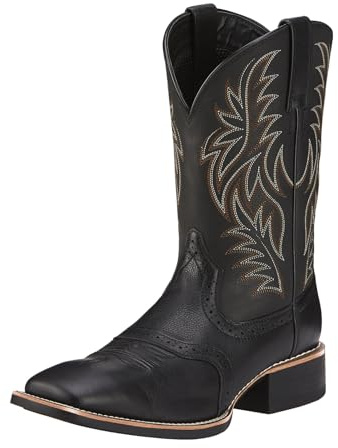 Stivali da Cowboy Western per Uomini con Classica Ricamo Slip-on Punta Quadra Stivali Corti Country,Nero,39 EU