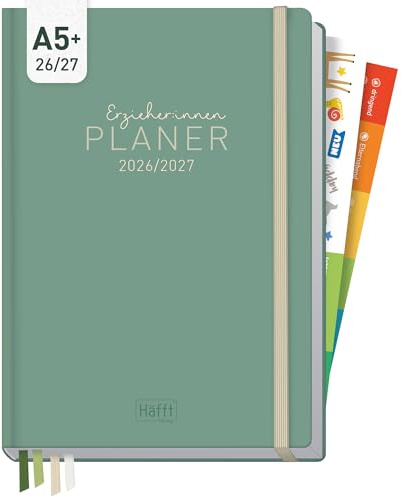 Häfft® Erzieher-Planer 2026/2027 Kita-Planer A5 Green Times | Pädagogischer Wochenplaner für Erzieherinnen, Stickern & 4 Lesebändchen und Kunstleder-Einband von Aug 2026 bis Aug 2027