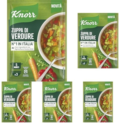 Knorr Zuppa di Verdure, Piatti Pronti Knorr con Verdure da Agricoltura Sostenibile, Senza Coloranti, Senza Conservanti, Fonte di Fibre, Vegano, 40 g (Confezione da 5)