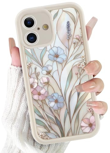 Xylota Hülle für iPhone 16, Aesthetic Blumen Mode Muster Motiv Design Beige Silikon Handyhülle, Weich Dünn TPU Süßes Mädchen Stoßfest Kratzfest Case Schutzhülle für iPhone 16 6,1'' - 02