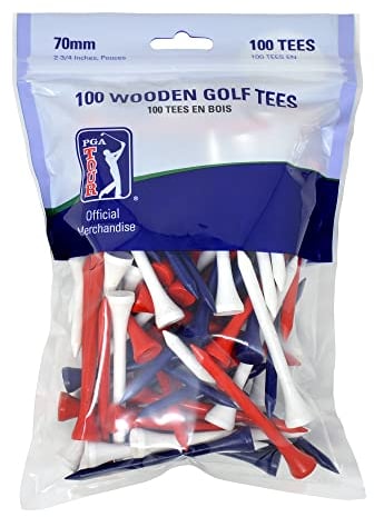 PGA Tour - Paquete de 100 Tees de Golf de 7 cm, en Madera, Rojo/Blanco/Azul
