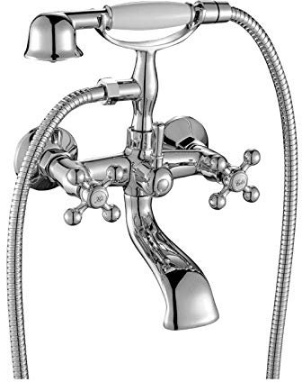 Erstklassige Luxus Designer- Nostalgie Retro Badewannen Armatur Bad Wanne Farbe:Chrom mit weissen Griff-Modell OLD FASHION.
