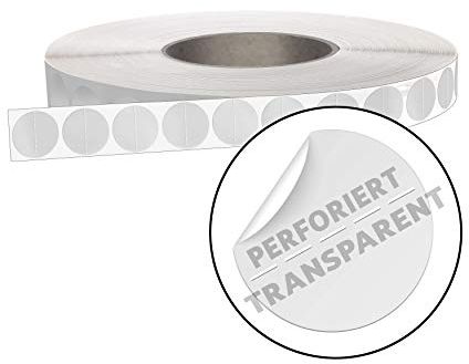 mashpaper Verschlussetiketten transparent rund 20 mm quer perforiert permanent Klebepunkte Verschlußetiketten 402020