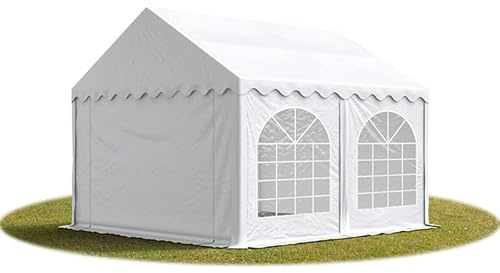 Festzelt Partyzelt 3x3 m Premium, hochwertige PVC Plane 750 N in weiß 100% wasserdicht mit Bodenrahmen