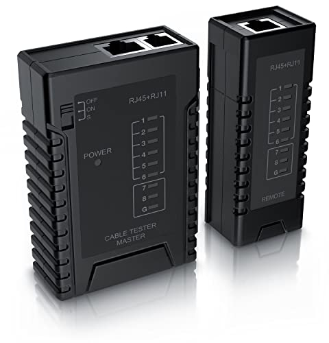 CSL -Testeur de câble réseau pour câbles RJ45 RJ11 - testeur de câbles Patch - Deux différentes Vitesses - sélecteur on Off - Noir