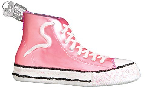 Old World Weihnachtsschmuck: Schuh-Kollektion, geblasene Ornamente für Weihnachtsbaum, Rosa High-top Sneaker, 2