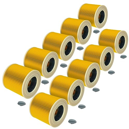 vhbw 10x filtre plissé compatible avec Kärcher A 2054 Me, A 2064 PT, A 2111, A 2101, A 2105, A 2120 ME, A 2074 PT aspirateur - jaune