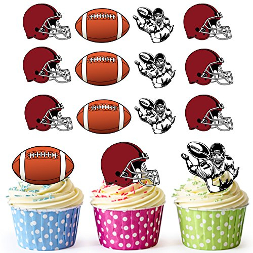 AK Giftshop PRECUT American Football Red Helmet - Edible Cupcake Toppers/Cake Decorations (Pack of 12)