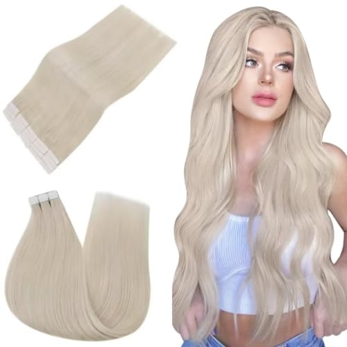 Easyouth Tape Extensions Echthaar Blond Echthaar Extensions Tape Paltinblond Echthaar Tape in Extensions Blondine #60 40 cm 40g 20Pcs