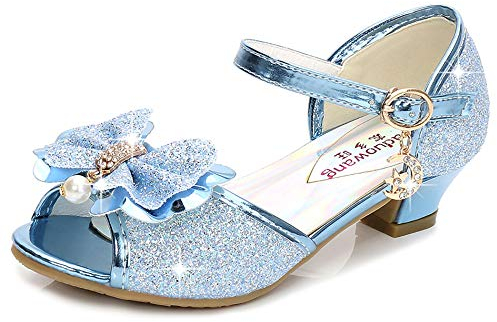 New front YONIER Scarpe con Tacco Ragazza Ballerine Bambina Cerimonia Festa Lustrino Nozze Scarpe da Principessa Eleganti Piatto Singole Ballerina Bimba Cristallo Bling Sandali,Blu,36