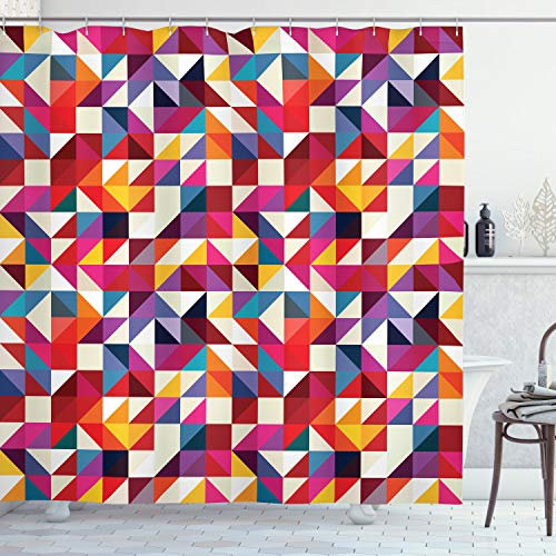 ABAKUHAUS Geometrisch Duschvorhang, Bauhaus-Art-Muster, Stoffliches Gewebe Badezimmerdekorationsset mit Haken, 175 x 220 cm, Pflaume Orange