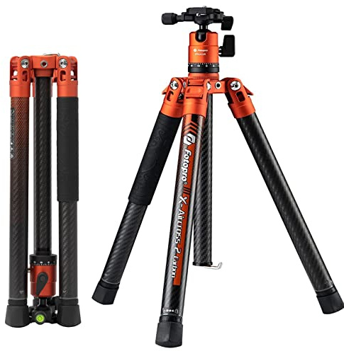 Fotopro X-Aicross 2 Kamerastativ aus Kohlefaser, 36,1 cm (14,2 Zoll) mit Mittelsäule, 5 Abschnitte, leichtes kleines Stativ mit FPH-42QR Kugelkopf