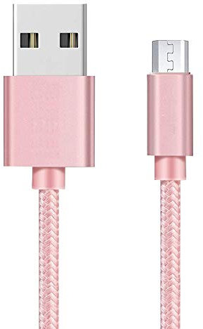 PHONILLICO Cable compatible avec Samsung Galaxy A10 / A7 2018 / A6 2018 / A6 PLUS 2018 / A7 2015 / A5 2015 / A5 2016 / A3 2015 / A3 2016 - Cable Chargeur Micro USB Nylon Tressé Rose 1 Metre