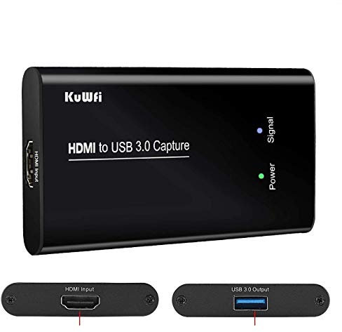 KuWFi 4K Audio Video Capture Card 1080P 60FPS, HDMI USB 3.0 Video Capture Device for Game Recording, Live Streaming Broadcasting,Xbox One/PS4/Camera/Windows Mac/OBS
