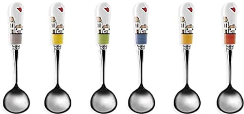 Egan Set di 6 Cucchiaini con Manici in ceramica Colorati Linea Le Casette, 15x2.3x1