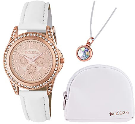 WATCH Tikkers Rose Gold Girls Designer Style White Strap