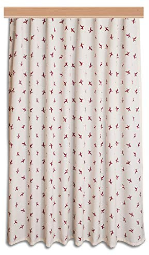 SeGaTeX home fashion Landhaus Dekoschal Knut naturfarben mit kleinem Hirsch-Motiv rot 70 cm oder 150 cm breit mit Reihband