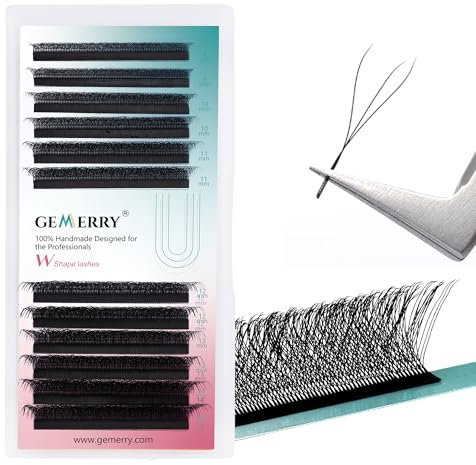 Gemerry Lash W lashes 3D Premade fan Lashes Extensions 0.07mm D Curl 8-14mix Noir Volume Thick Lashes Professional Single Lash Individual Russian Lash Tray(W-3D-007-d cur-8-14mix)