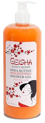 Geisha, Kojic Acid Skin Brightening Body Wash - 33 Fl oz / 1000 ml - Even Out Skin Tone, Reduce Dark Spots, Skin Radiance, Face and Body Shower Gel, with Coconut Oil and Shea Butter