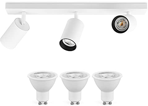 KYOTECH Deckenstrahler LED Weiß Deckenleuchte 3 Flammig 350°Schwenkbar GU10 Deckenlampe mit 5W 400LM GU10 Spots, Modern Deckenspot Flurlampe für Küche Wohnzimmer Schlafzimmer