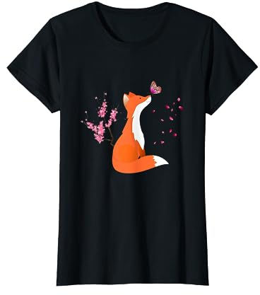 Ein Fox Tier mit Kirschblüten Blumen und Schmetterling Fuchs T-Shirt