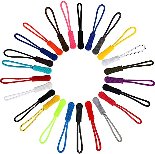 50 Pièces Tirettes de Fermeture à Glissière, Cordon en Nylon Solide d Étiquettes Fermeture à Glissière de 25 Couleurs, Tirette de Remplacement de Fermeture Éclair pour Sacs à Dos, Vestes