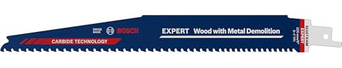 Bosch 1x EXPERT Wood with Metal Demolition S1167XHM Säbelsägeblatt (für Holz mit zähem Metall, Bauholz mit Mörtel und Nägeln, Länge 225 mm, Professional Zubehör Säbelsäge)
