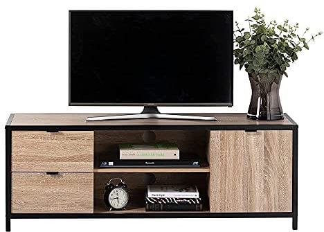 Racking Solutions TV Stand Unit - Light Oak Finish With Matt Black Metal Frame 450mm H x 1240mm W x 390mm D