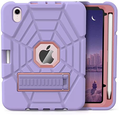 Grifobes Case for iPad mini 7th 2024 (A17 Pro) / Mini 6th Generation 2021 8.3, Heavy Duty Shockproof Cover with Pencil Holder Stand, for Mini 7/6 Gen 8.3 inch Case for Girls (Purple+Pink)