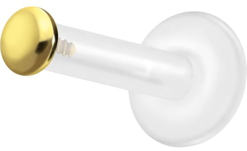 PIERCINGLINE Piercing Stecker PTFE Labret mit Innengewinde + Titan-Aufsatz FLACH - Roségoldfarben, Transparent, Schwarz, Goldfarben, Silberfarben