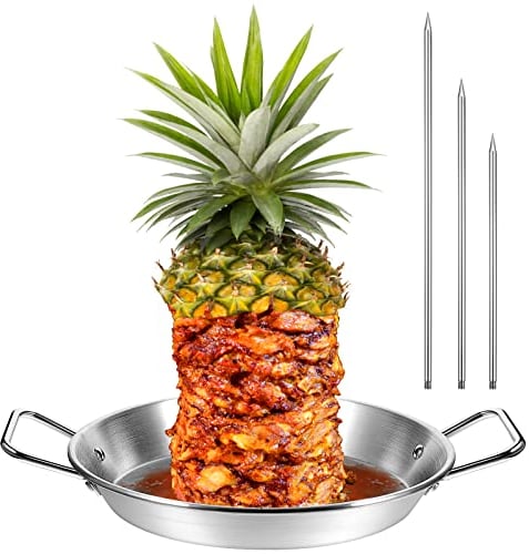 Tessco 1 Set 10 Inch Vertical Skewer Al Pastor Vertical Rotisserie Pan Gyro Spit Shawarma Stand for Oven Stainless Steel BBQ Kebabs Skewer with Removable Size Spikes for Tacos Al Pastor