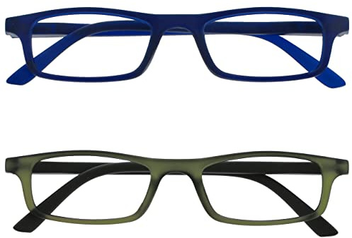 OPULIZE Ted Reading Glasses 2 Pack Narrow Matt Lightweight Frame Navy Blue Transparent Baby Pink Spring Hinges Scratch Resistant Mens Womens RR17-36 +2.00